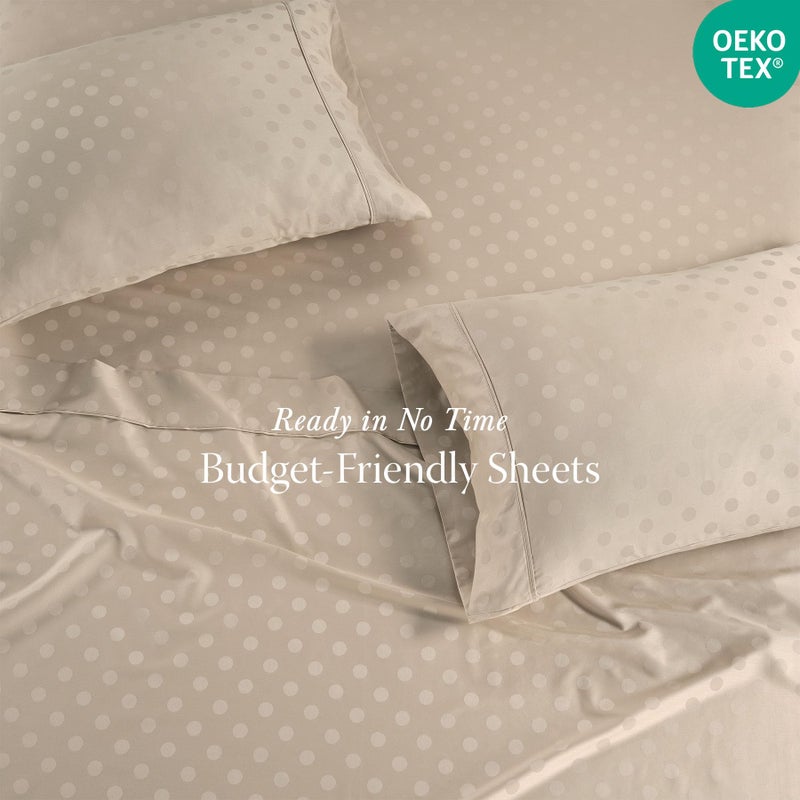 Threadmill Cotton Queen Sheet Set | 100% Cotton Sheets for Queen Size Bed | Damask Jacquard Queen Bed Sheets Set with 16â€ Deep Pocket | Soft Sateen Weave 4-Piece Cooling Bedding Set | Beige - Image 4